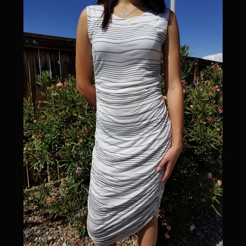 NWT Come N See Striped Draped Dress Black & White